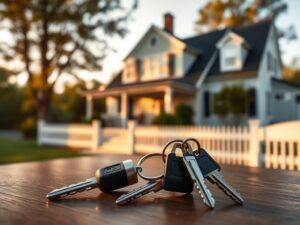 House model and car key representing whether an at-fault car accident can put your home at risk.